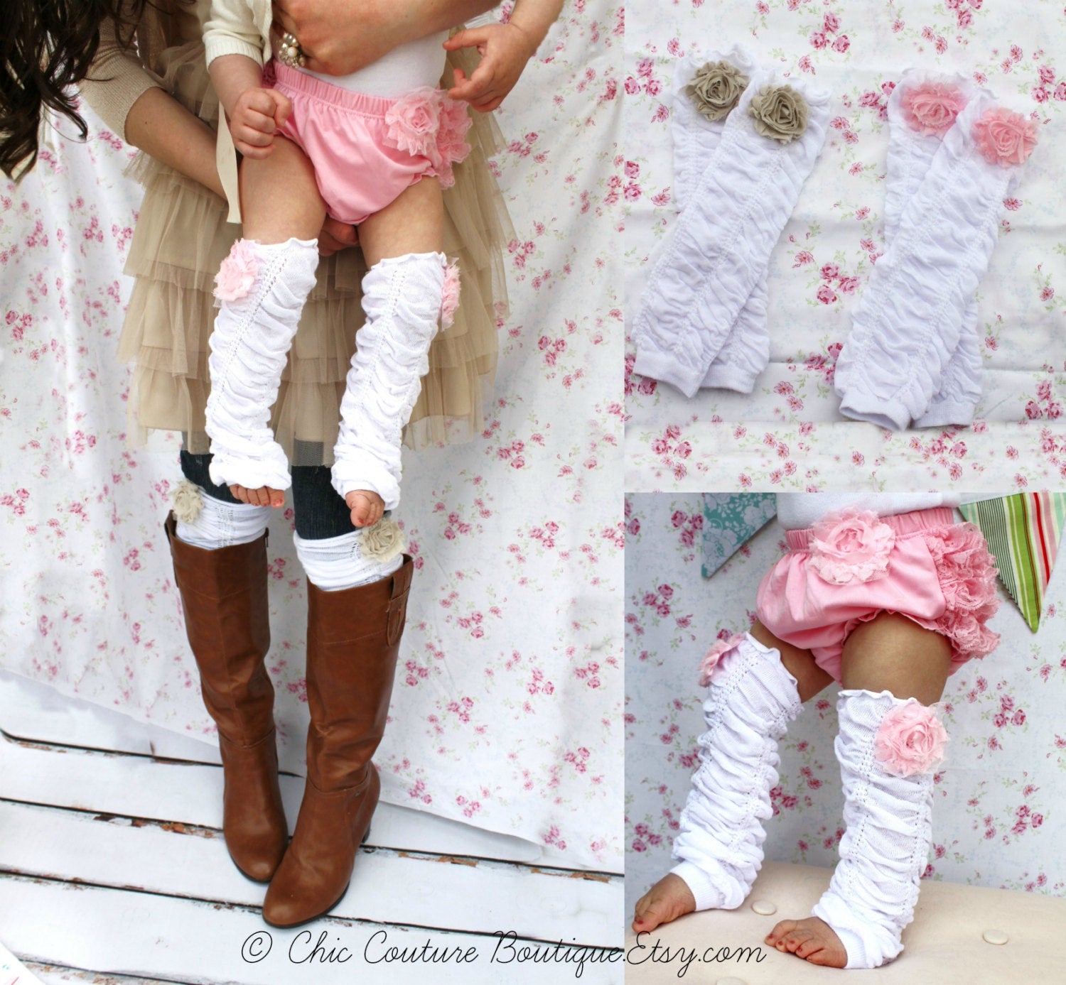 Fall Autumn Baby Girl Chiffon Rose Ruffle Leg Warmers. Boot Socks Cuffs. Baby's 1st Birthday Outfit Gift Mommy and Me Matching Gift